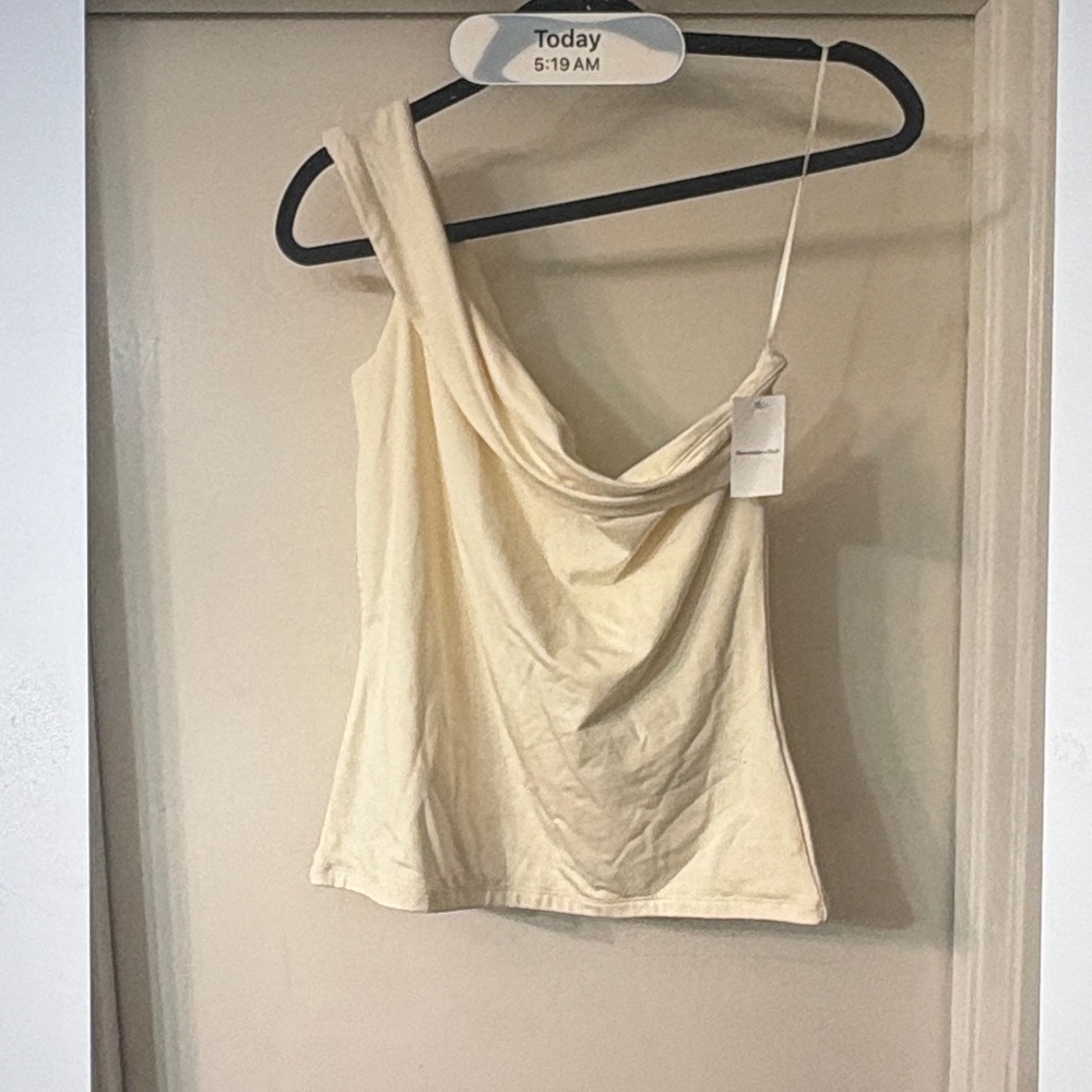 Abercrombie & Fitch One-Shoulder Draped Tank Top - Cream